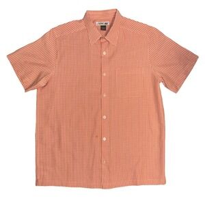 Urban Pipeline Men's Shirt Large Short Sleeve Button Up Pocket Orange Plaid‎ EUC